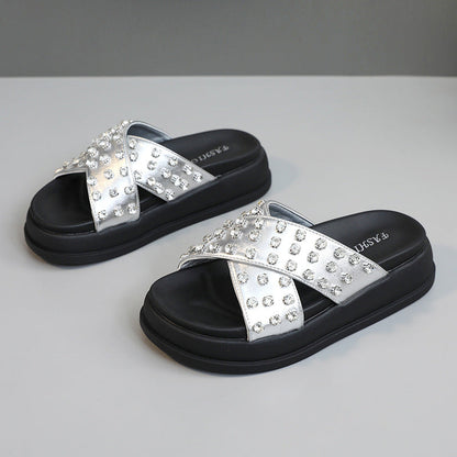 Damen Schlappen Glitzernd Rutschfest