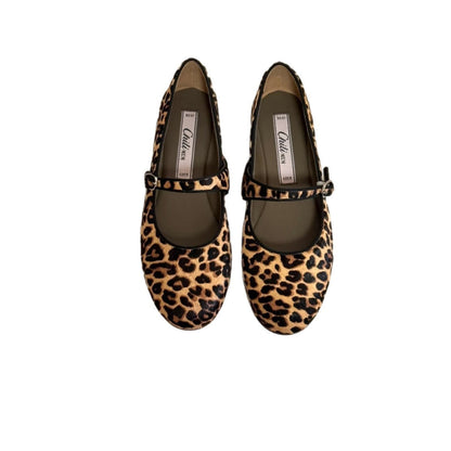 Damen Ballerinas Leopardenmuster Schnürsenkel