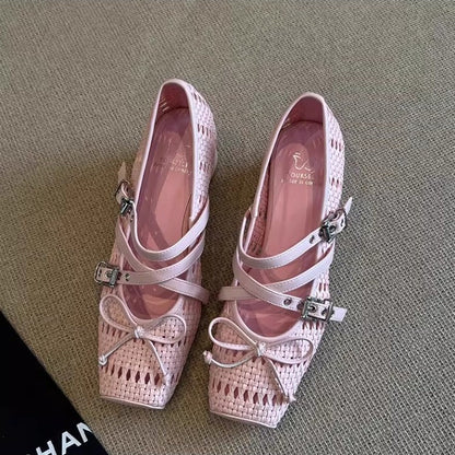 Damen Slingback Schuhe Geflochtenes Leder