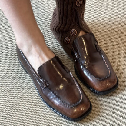 Damen Mokassins Leder Knöpfchen Verschluss Elegante Schwarz - Norvielle