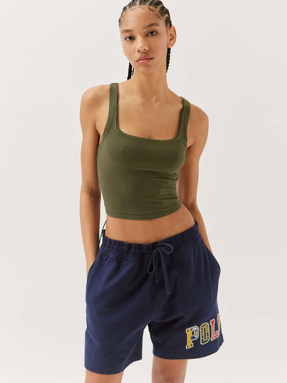 Damen Tanktop Gerippt Baumwolle Sommerweiß