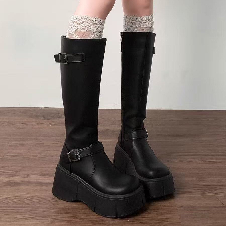 Damen Stiefel Mit Schnallen Leder