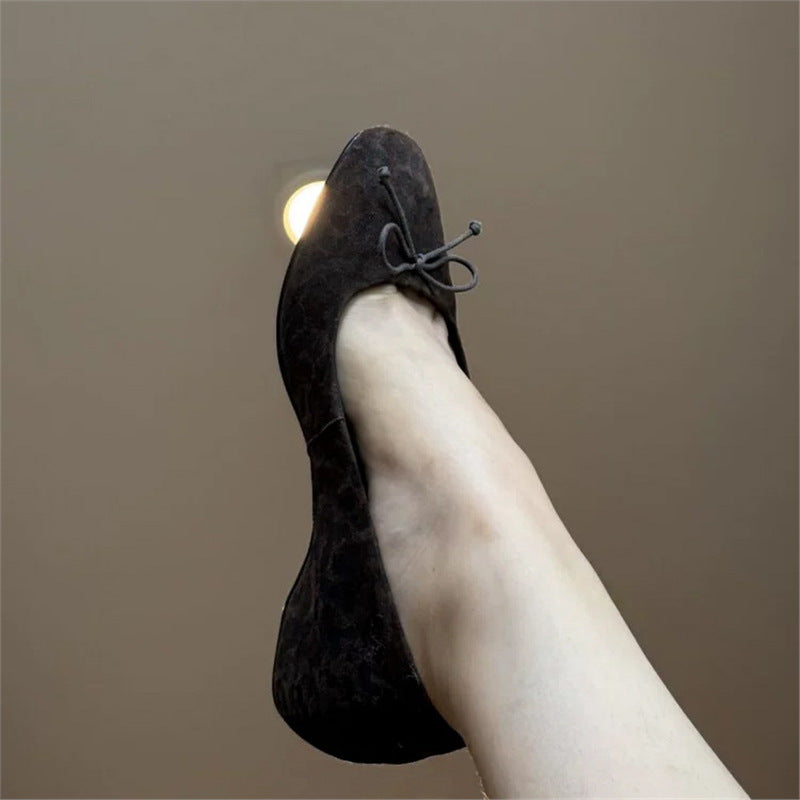 Damen Ballerinas Wildleder Schnürsenkel Weich