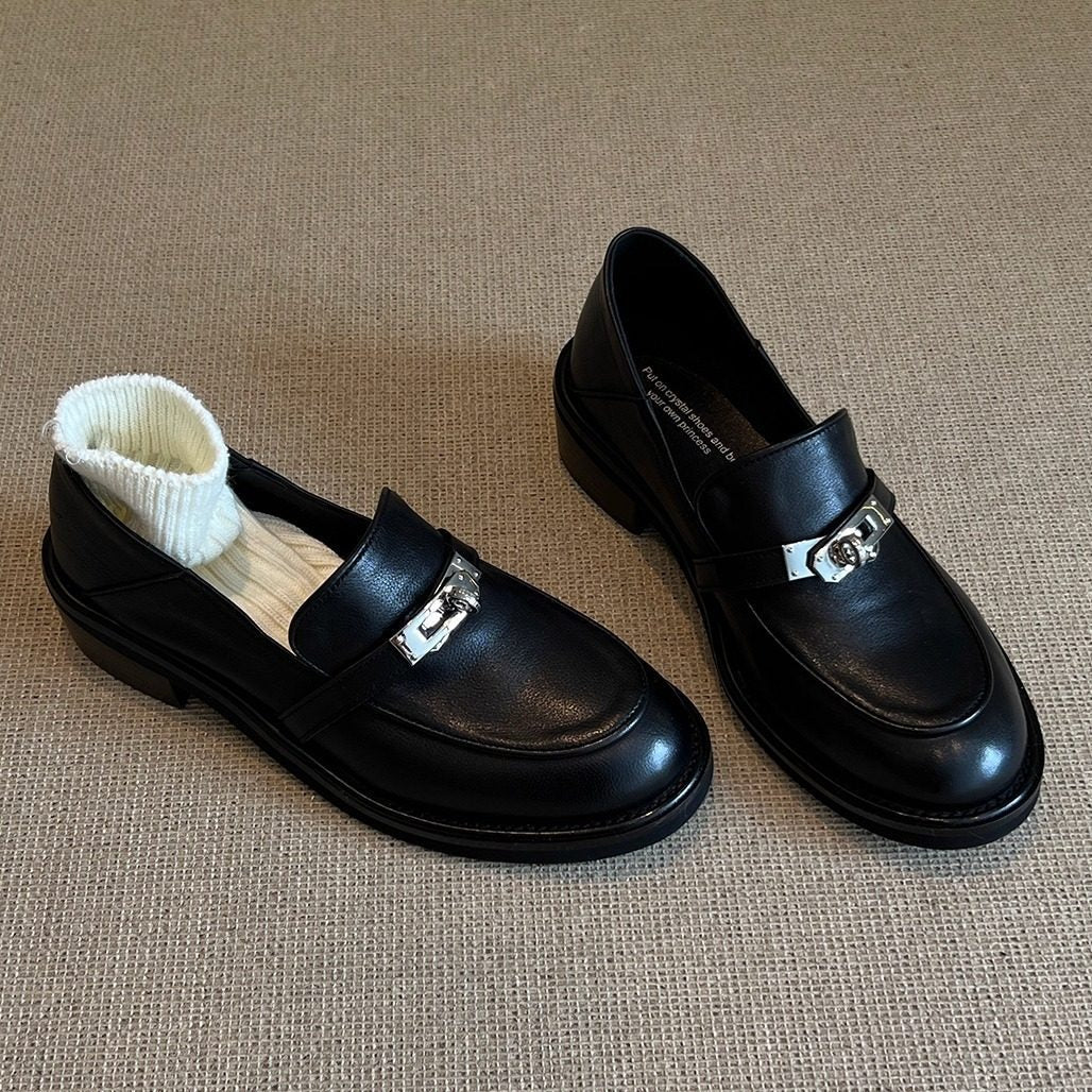 Damen Loafers Bequem Schnallen Detail