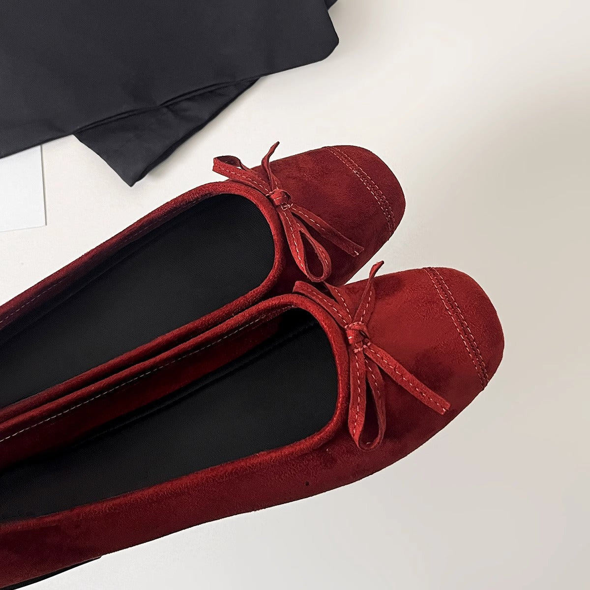 Damen Ballerinas Wildleder Schleife