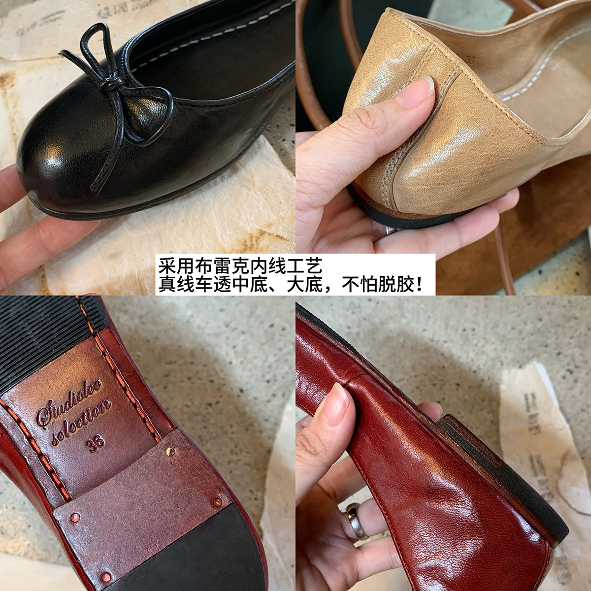 Damen Ballerinas Komfort Leder