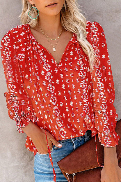 Damen Bluse mit Tierdruck Ärmel und Fransen Modern