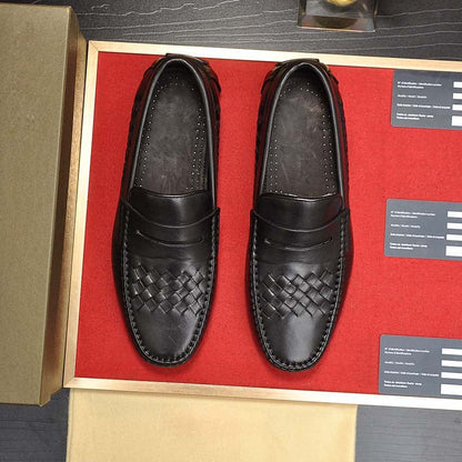 Herren Mokassins Leder Braun Flechtwerk Elegante Schuhe