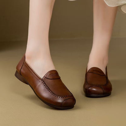 Damen Mokassins Leder Bequem Elegant Braun