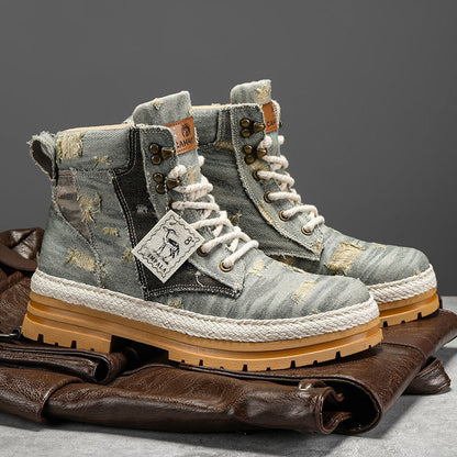 Damen High- Stiefel Robustes Denim
