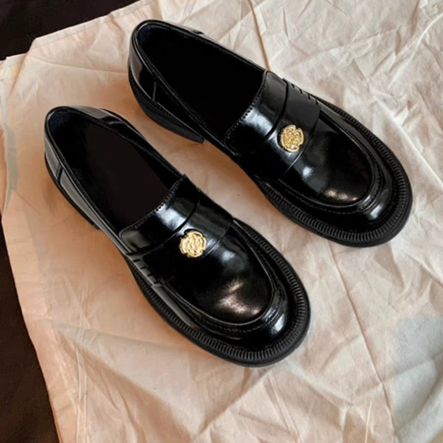 Damen Loafers Elegante Schuhe Gold Dekoration Schwarz - Norvielle