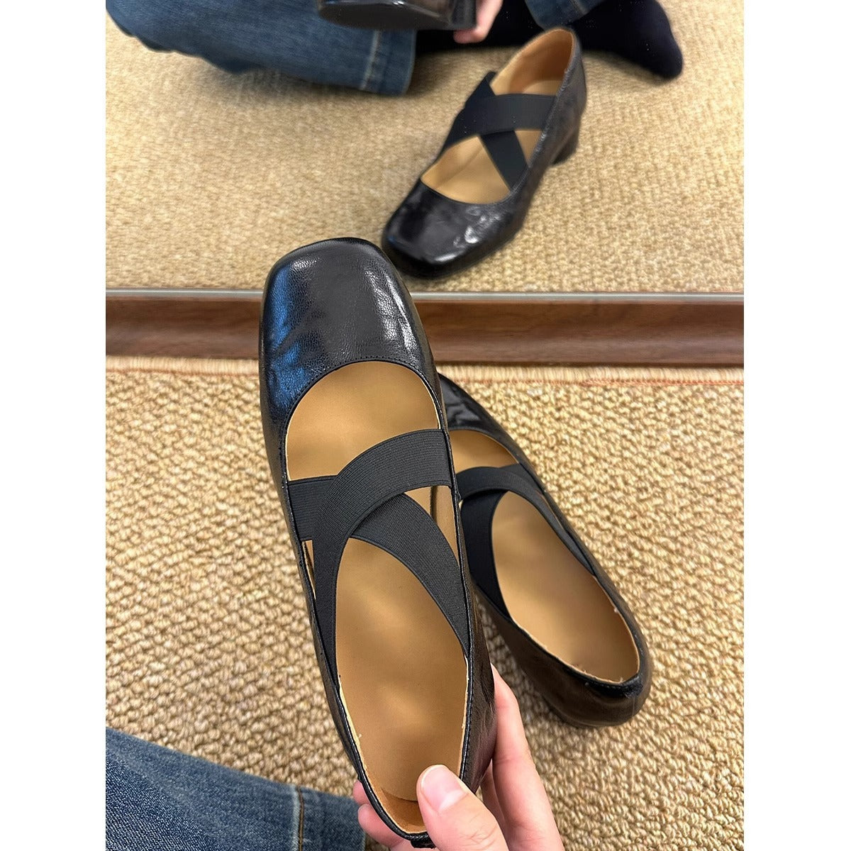 Damen Ballerinas Elastisch Glänzend