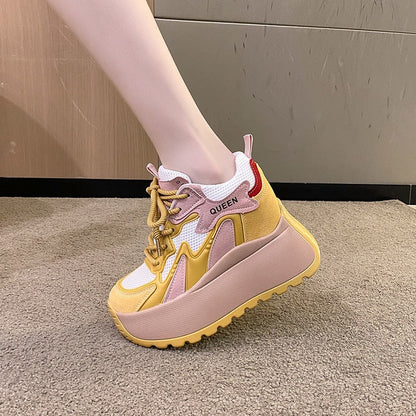 Damen Plateau Sneaker Chunky Atmungsaktives Mesh