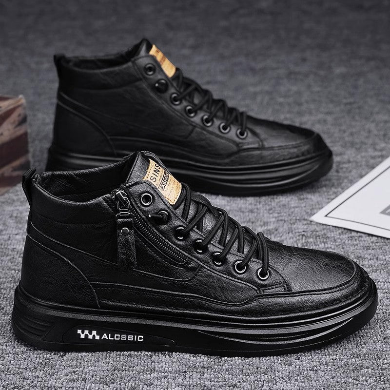 Herren High- Sneaker Sportlich Reißverschluss Laufsohle Schwarz - Norvielle
