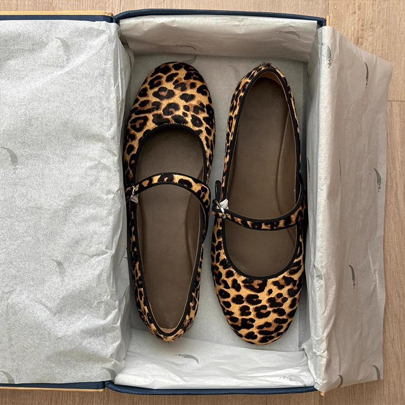 Damen Ballerinas Leopardenmuster Komfort Riemenverschluss - Norvielle