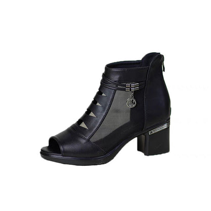 Damen Sandalen Offen mit Cutouts und Blockabsatz