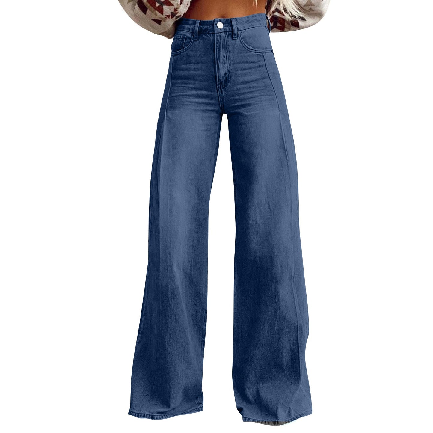 Damen Hochtaillierte Jeans Weite Bein mit Nähten