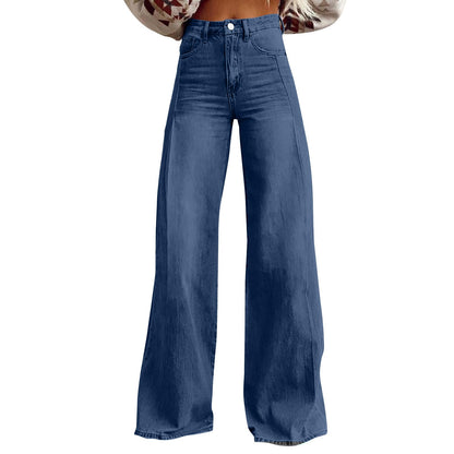 Damen Hochtaillierte Jeans Weite Bein mit Nähten