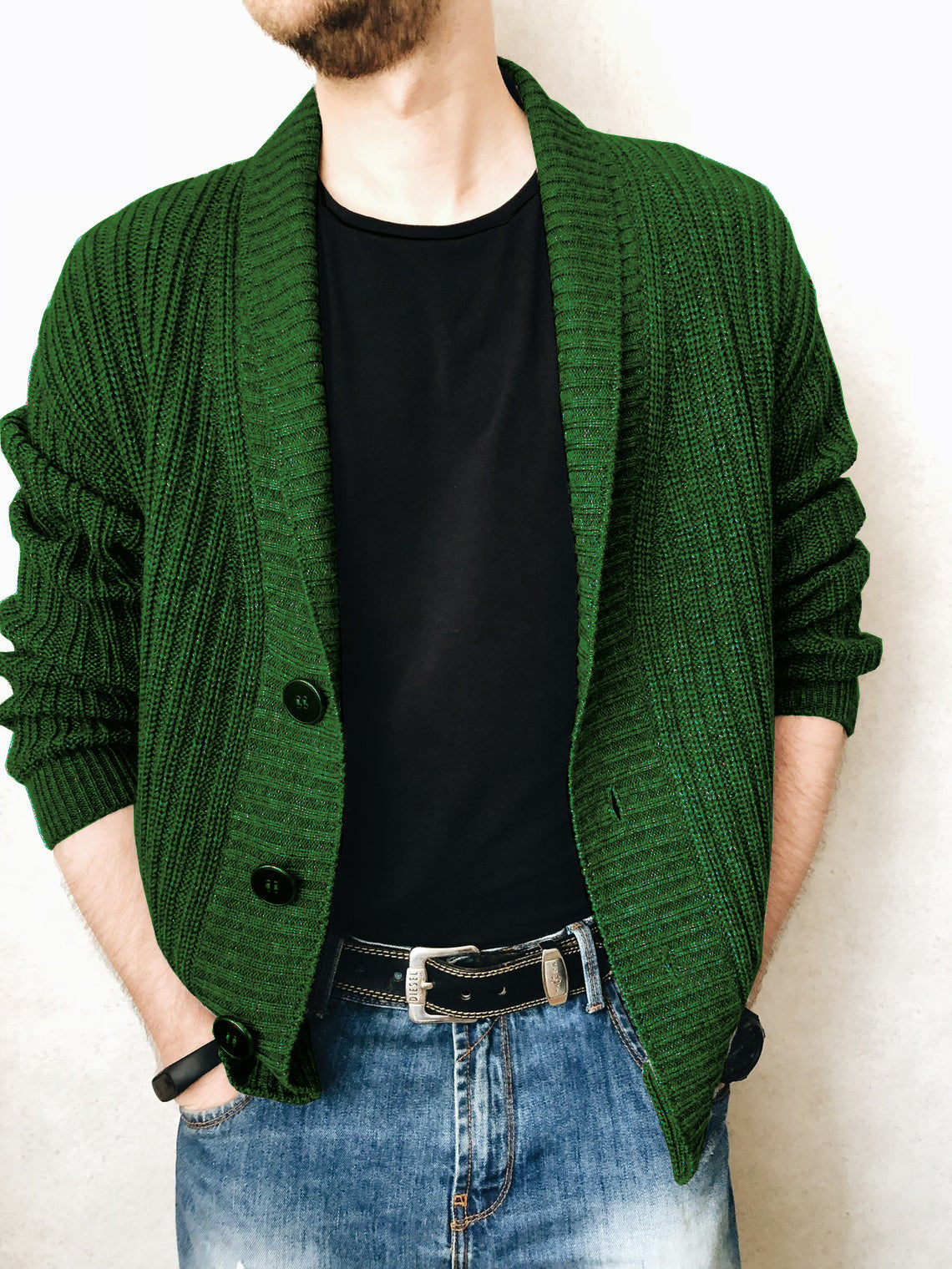 Herren Strickjacke Modern Schalkragen Knöpfe