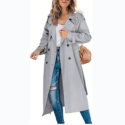 Damen Trenchcoat Elegant Gürtel Knöpfe