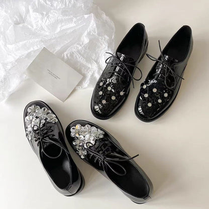 Damen Schnürschuhe Elegant Floral Lackleder