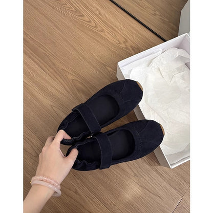 Damen Ballerinas Weiches Wildleder Bequem Mit Riemen