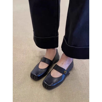 Damen Ballerinas Breiter Riemen Schwarz - Norvielle
