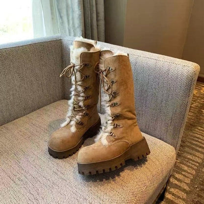 Damen Winterstiefel Warm Fellkragen Rutschfest Schwarz - Norvielle