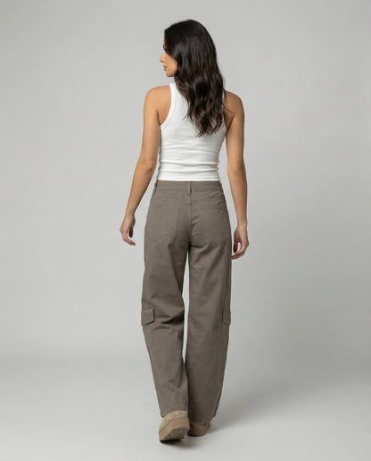 Damen Cargo-Hose Weite Bein Klappentaschen Bequem