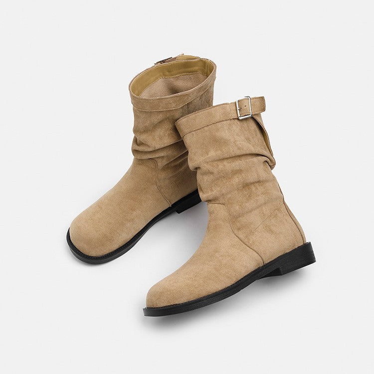 Damen Stiefel Schnalle Falten Design