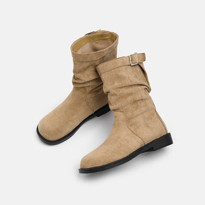 Damen Stiefel Schnalle Falten Design