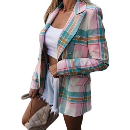Damen Blazer Karierter Geschnürt Modern