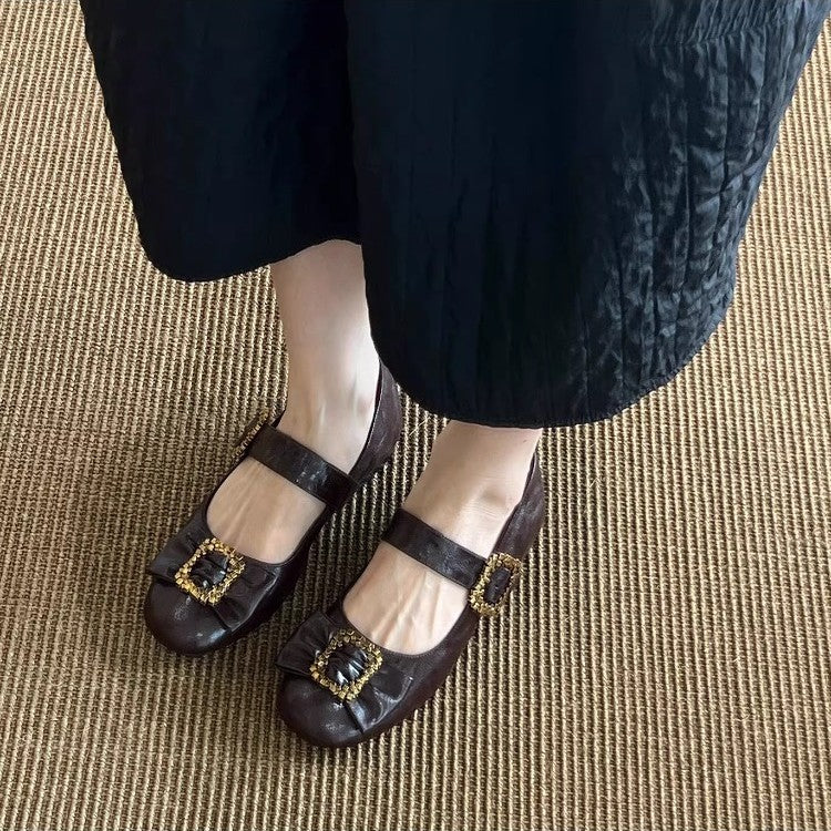 Damen Ballerinas Glitzerschnalle Weiches Innenfutter