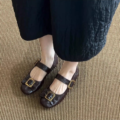 Damen Ballerinas Glitzerschnalle Weiches Innenfutter