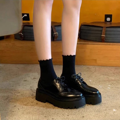 Damen Schnürschuhe Robust Elegant Leder Schwarz - Norvielle