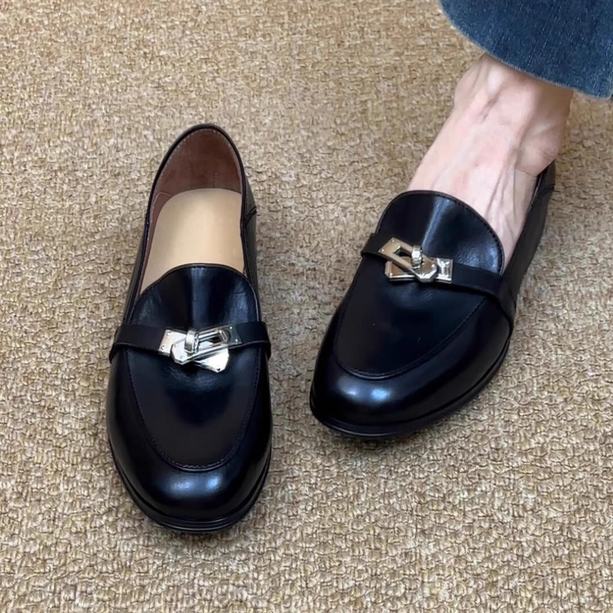 Damen Loafers Leder Elegante Schnalle