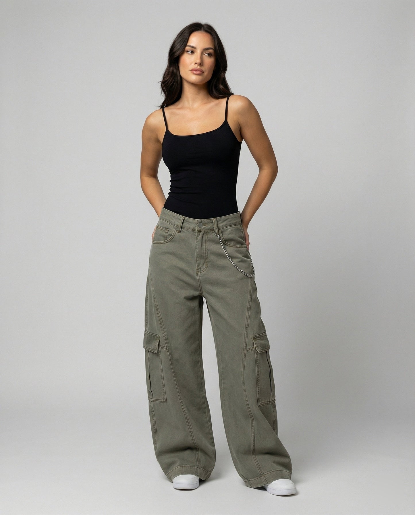 Damen Cargo-Hose Weit Bequem Große Taschen