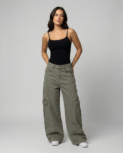 Damen Cargo-Hose Weit Bequem Große Taschen
