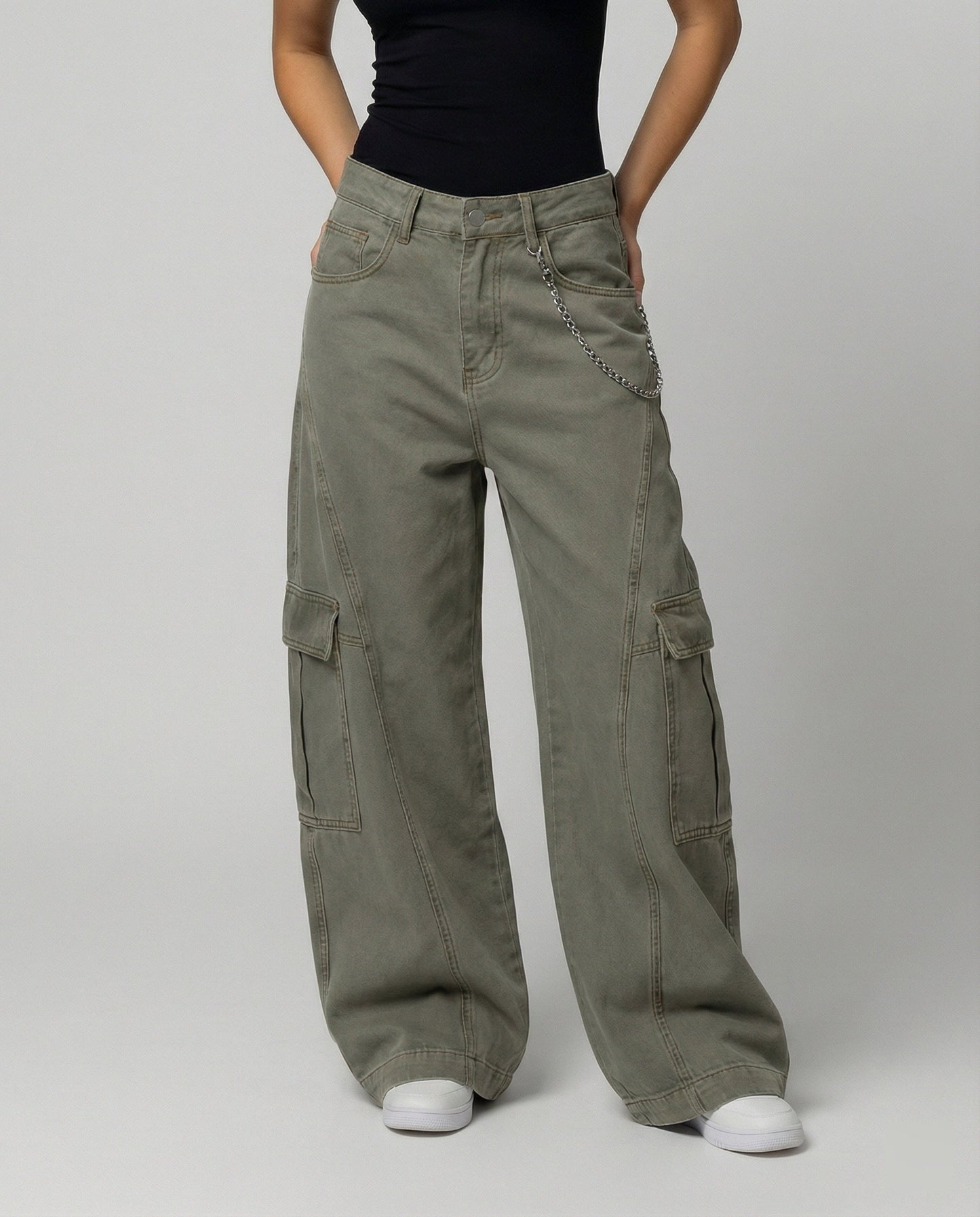 Damen Cargo-Hose Weit Bequem Große Taschen - Norvielle