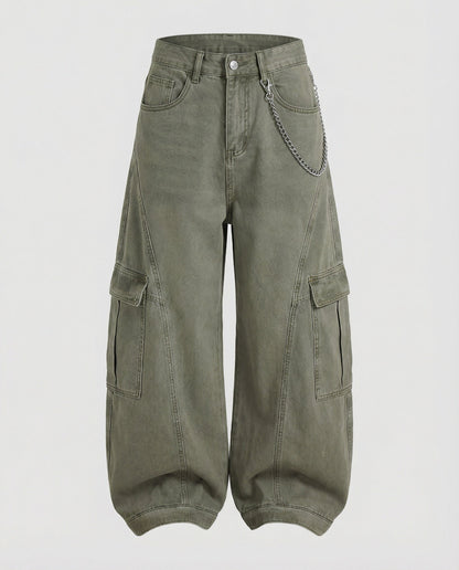 Damen Cargo-Hose Weit Bequem Große Taschen