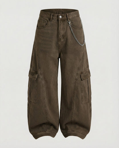 Damen Cargo-Hose Weit Bequem Große Taschen