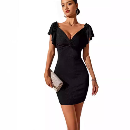 Damen Minikleid Figurbetont V-Ausschnitt