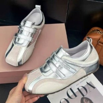 Damen Sneaker Sportlich Metallic Klettverschluss