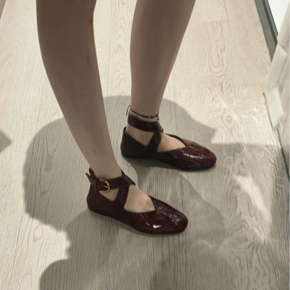 Damen Ballerinas Lack Schlaufen Modisch Glänzend