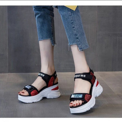 Damen Plateau-Sandalen Sportlich Verstellbare Riemen