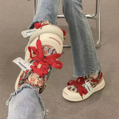 Damen Sneaker Gefranst Schnürsystem