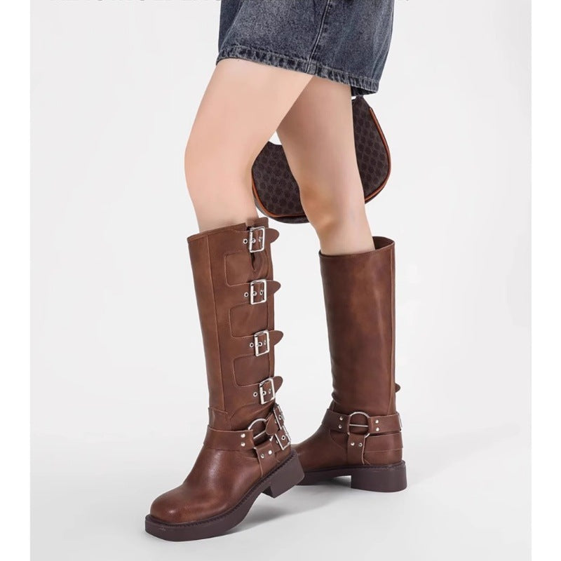 Damen Stiefel Schnalle Blockabsatz Robust