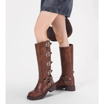 Damen Stiefel Schnalle Blockabsatz Robust