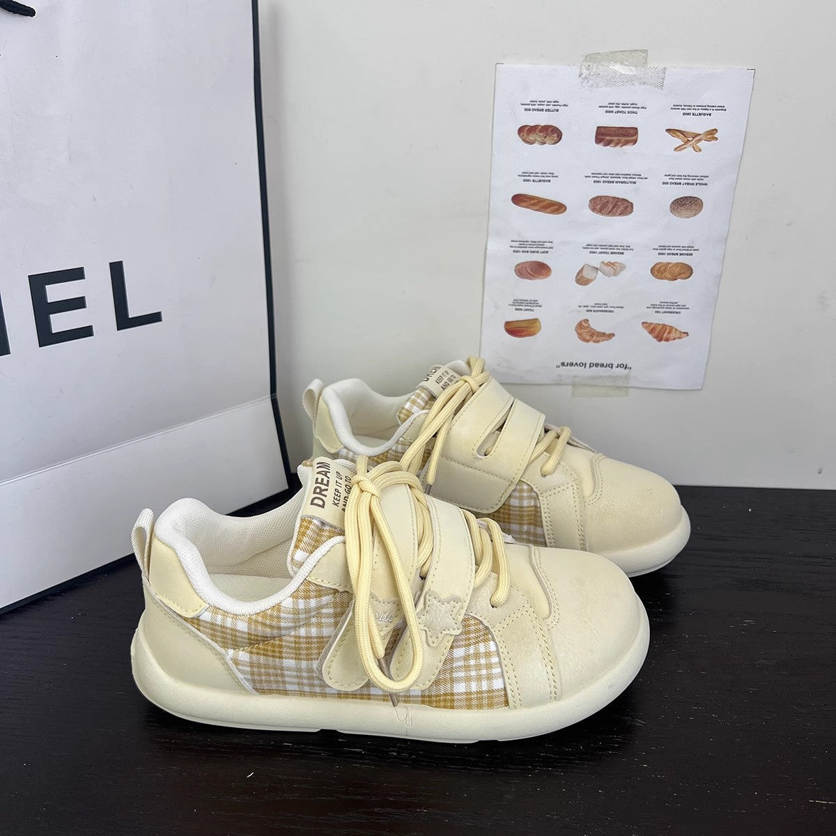 Damen Sneaker Kariert Klettverschluss Sportlich