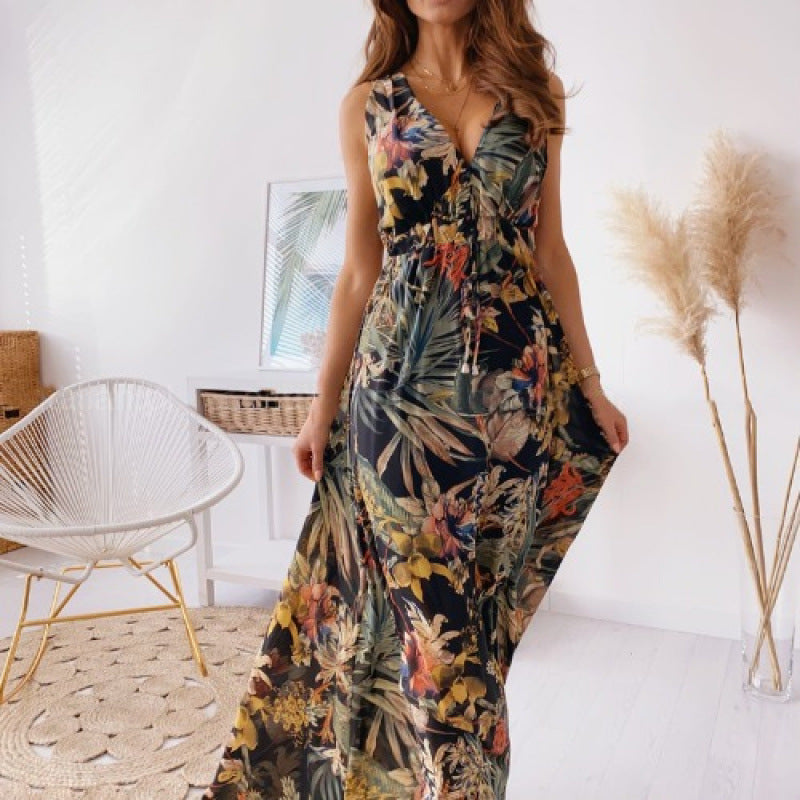 Damen Maxi-Kleid Sommer Tropical Lang Ärmelig